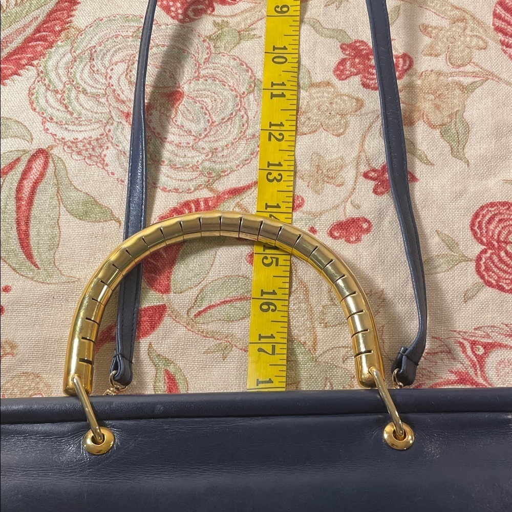 Bellido by Susan Gail Navy Quilted Satchel Gold Metal Notched Handle Hardware - Picture 6 of 17